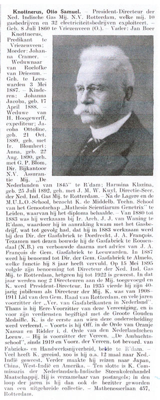Otto Samuel Knottnerus - President-Directeur der Ned. Indische Gas Mij. N.V. Rotterdam